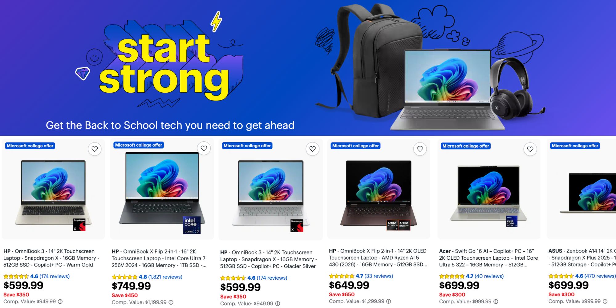A laptops and backpack on a store page