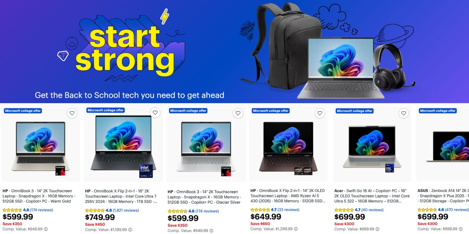 A laptops and backpack on a store page