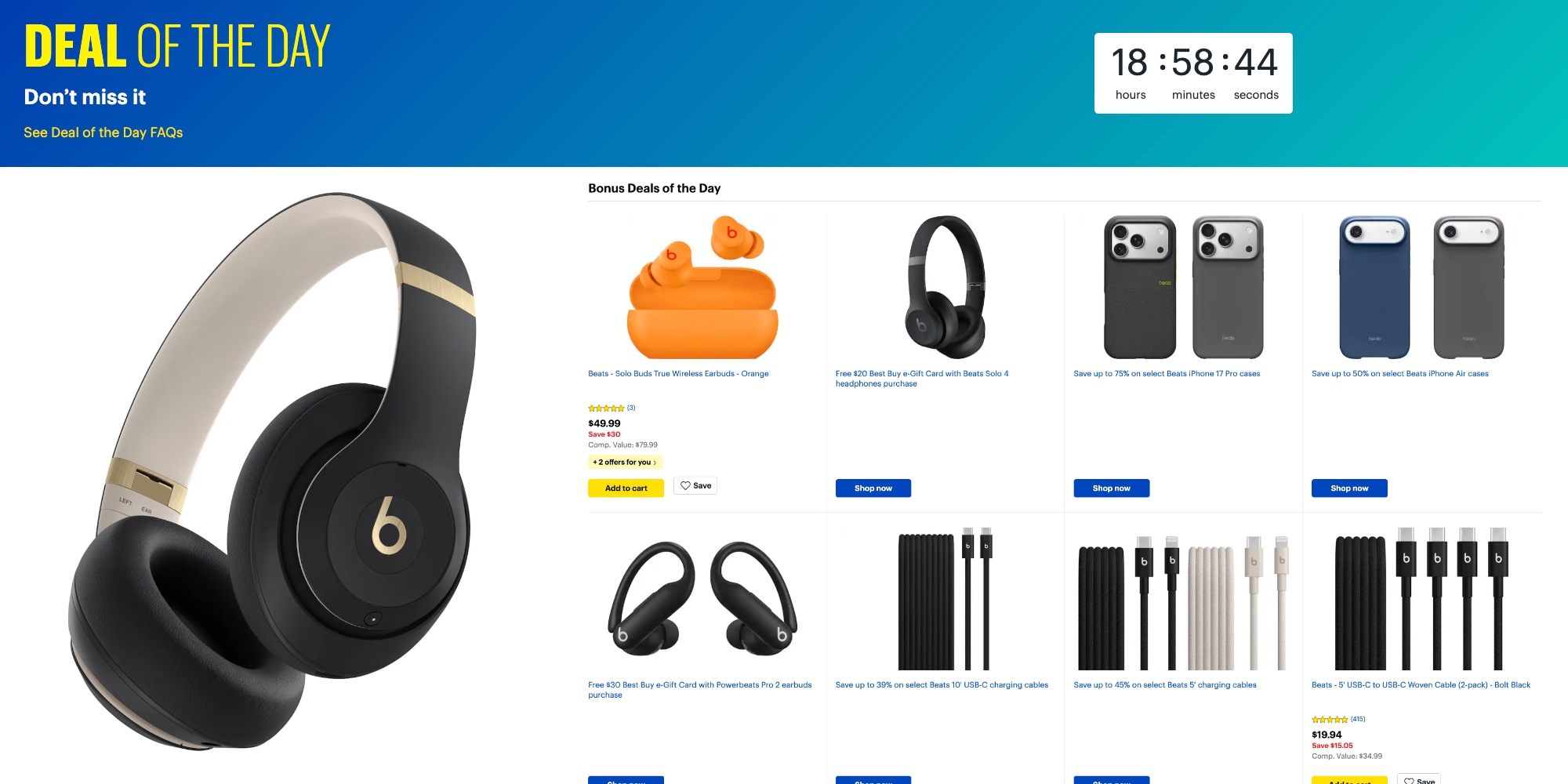 Best Buy 1-day Beats sale: Up to 75% off cables/cases, earbuds from $50, headphones $190 off list prices, more