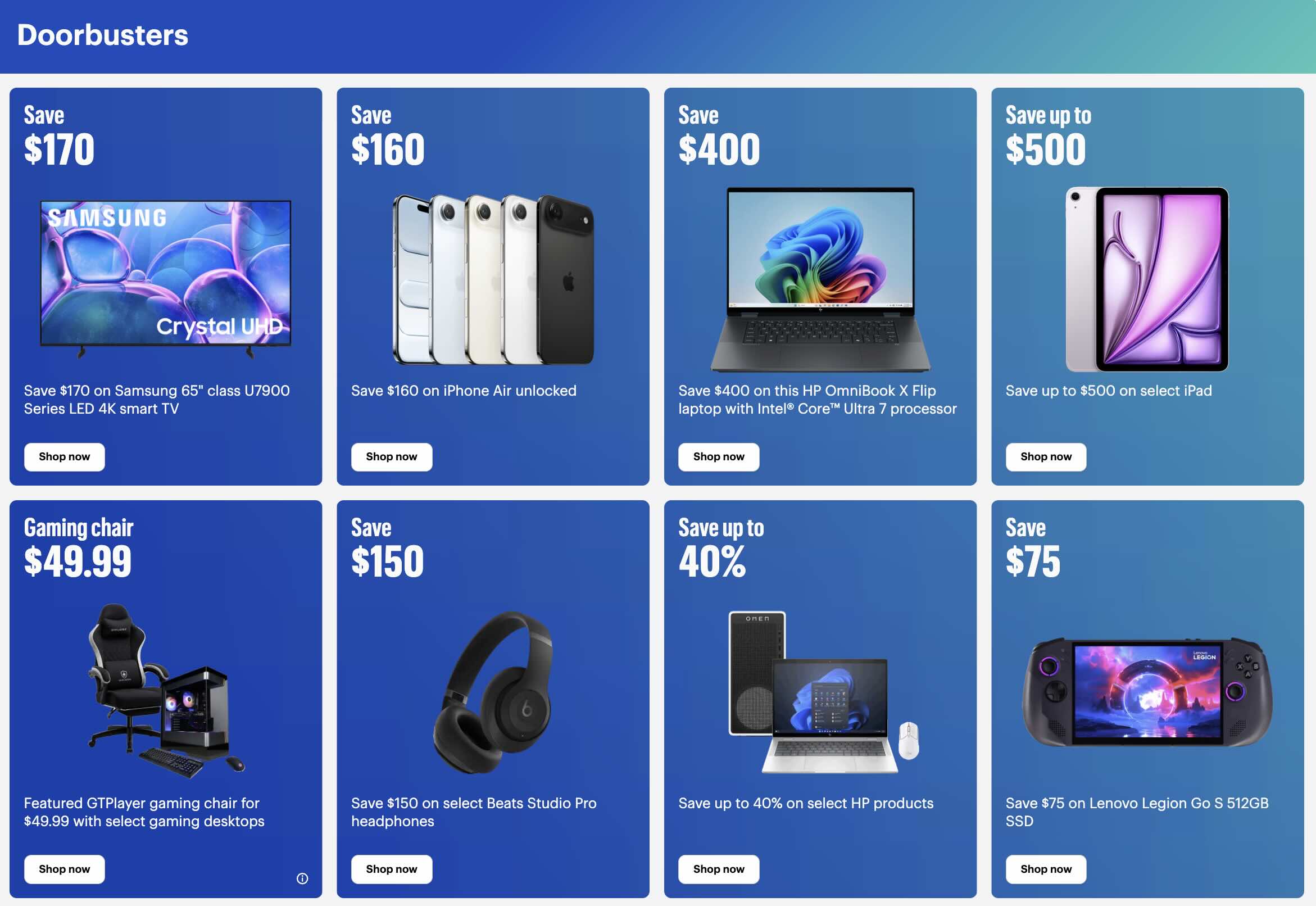 A screenshot of a blue advertisement