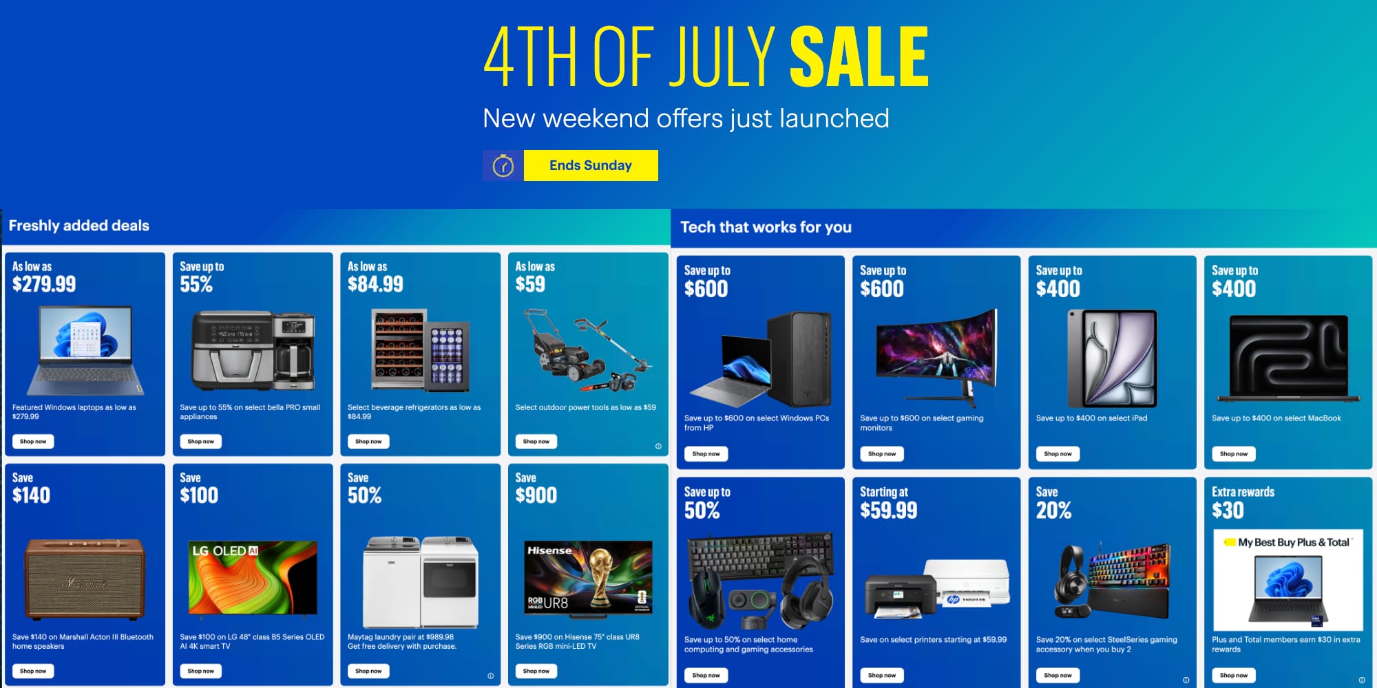A screenshot of a blue and white advertisement
