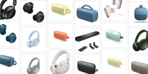 A collage of different colored speakers