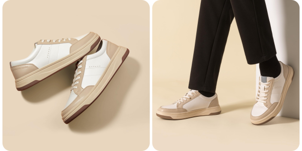 A pair of shoes on a person's feet