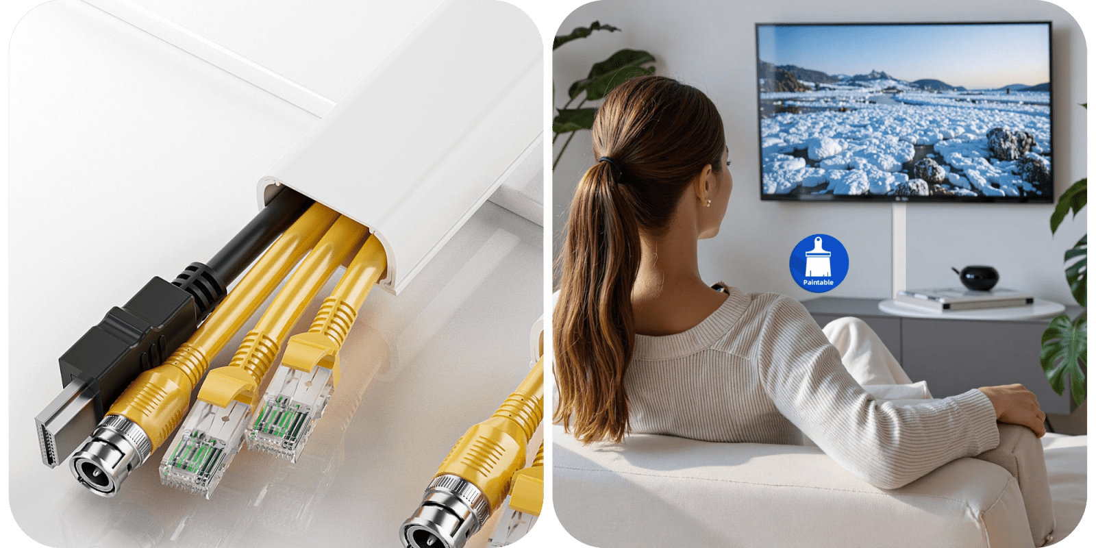 A woman looking at a computer cable