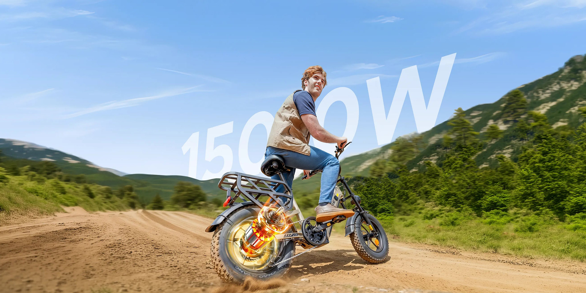 A man riding a small motorcycle on a dirt road