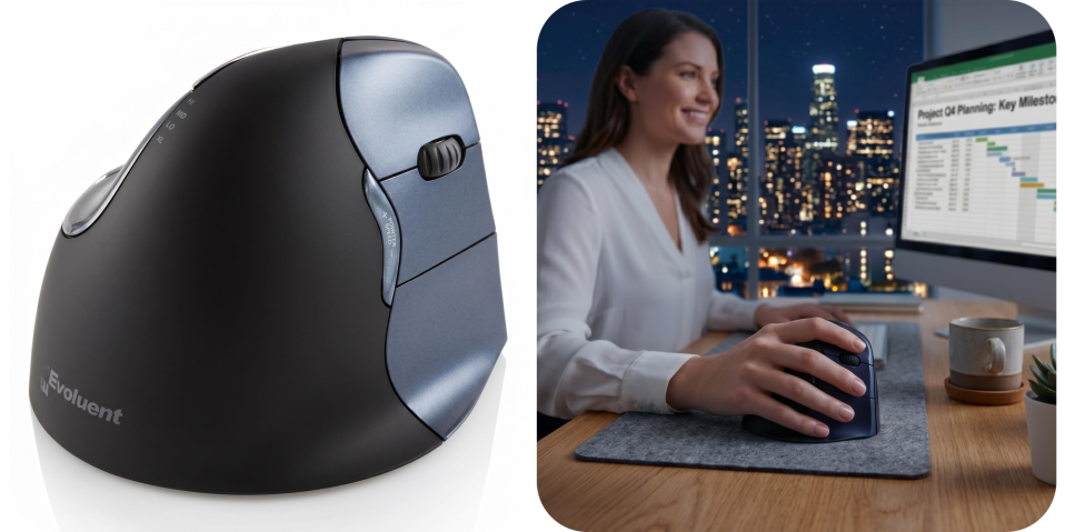 A computer mouse and a woman