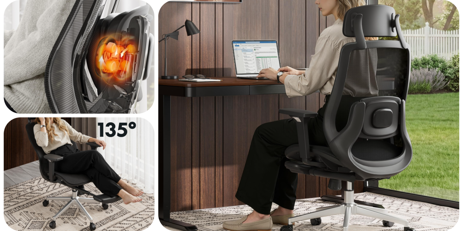 A woman sitting at a desk working on a laptop
