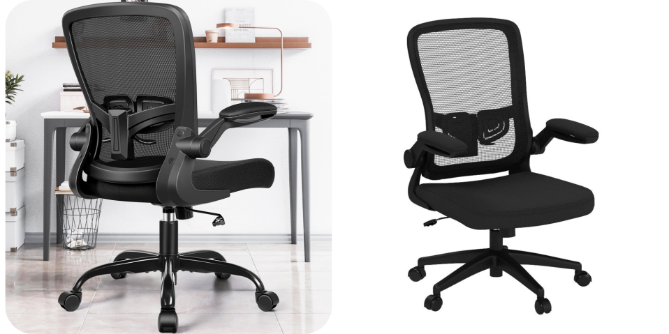 A black chair with a mesh back