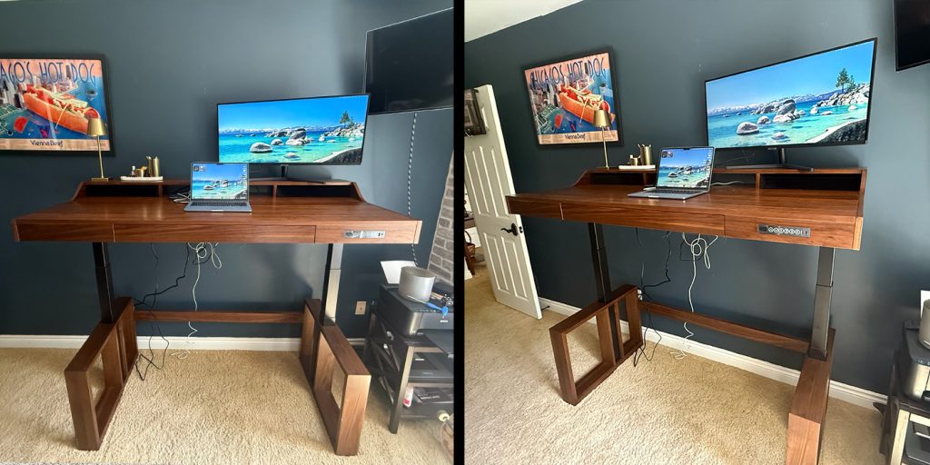 A computer desk with a monitor on it