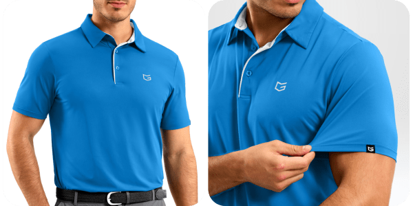 A man wearing a blue polo shirt