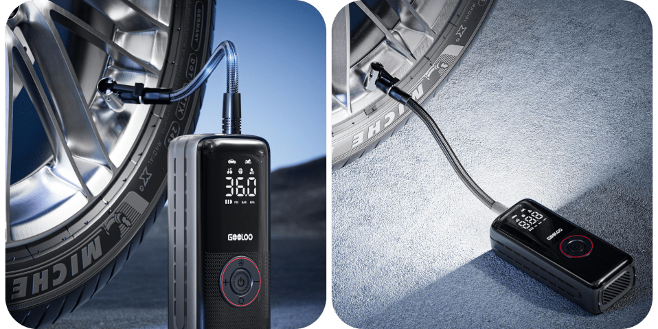 A close-up of a tire pump