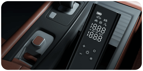 A close up of a car console