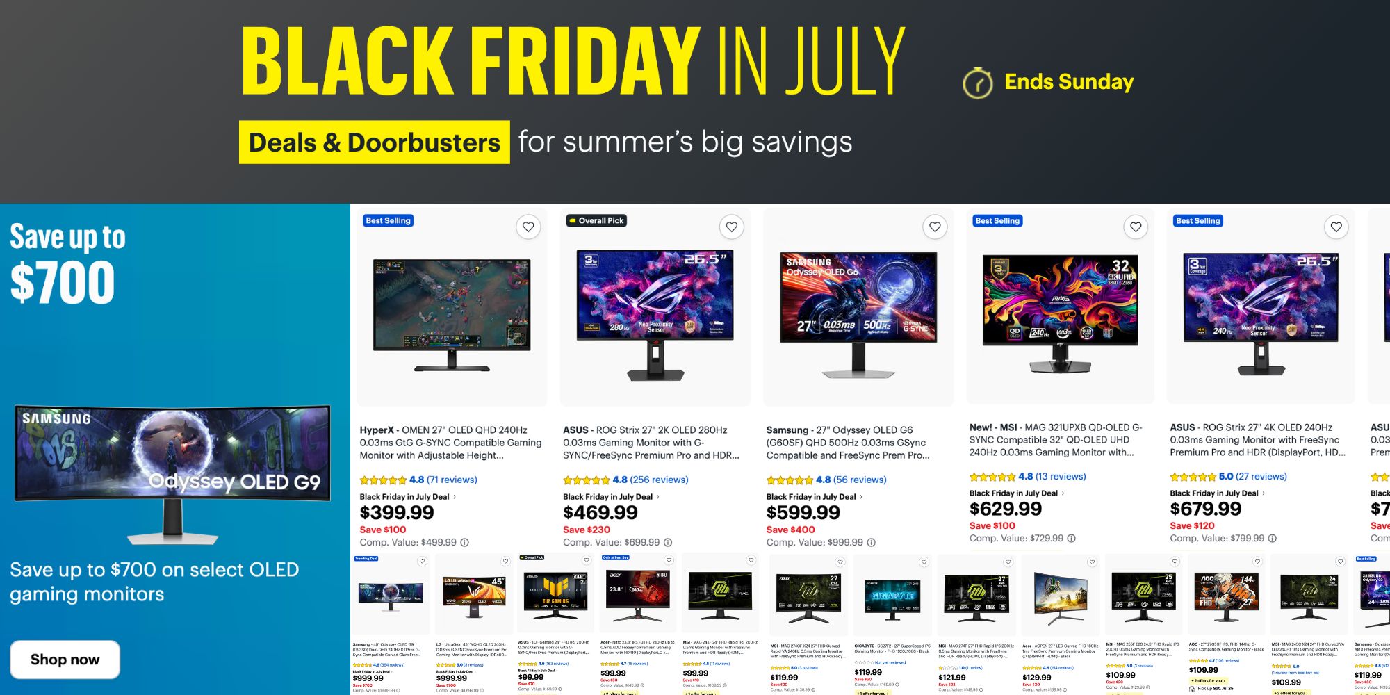 Image showing listings from Best Buy's gaming monitor sale.