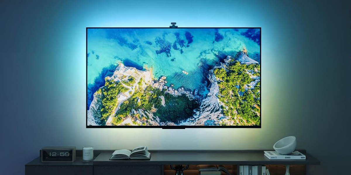 A tv on a shelf