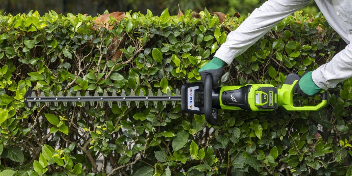 A person holding a hedge trimmer