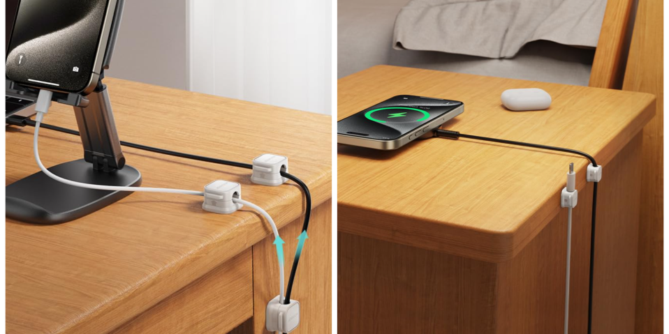 A phone charging on a table