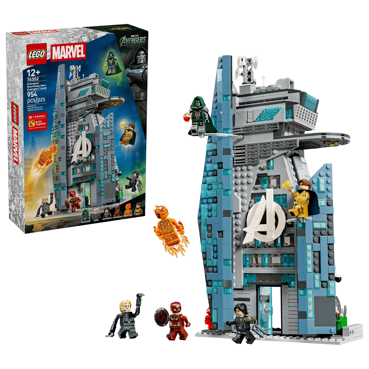 A toy building set with a box