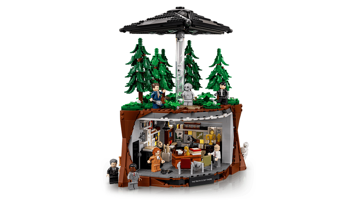 A building blocks with people and trees
