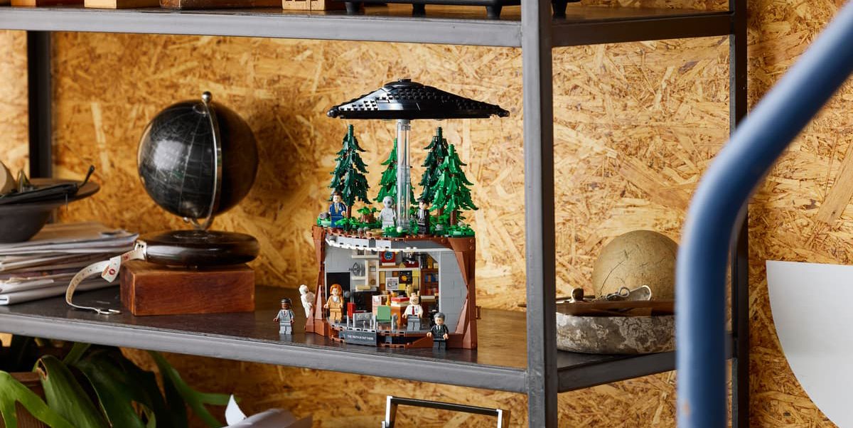 A toy building set on a shelf