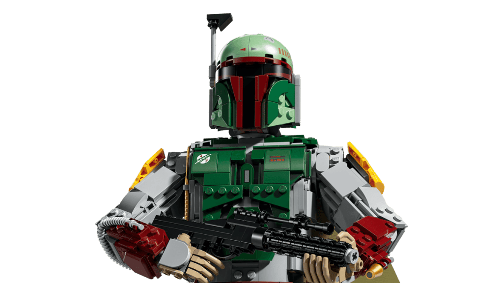 A lego star wars character with a gun