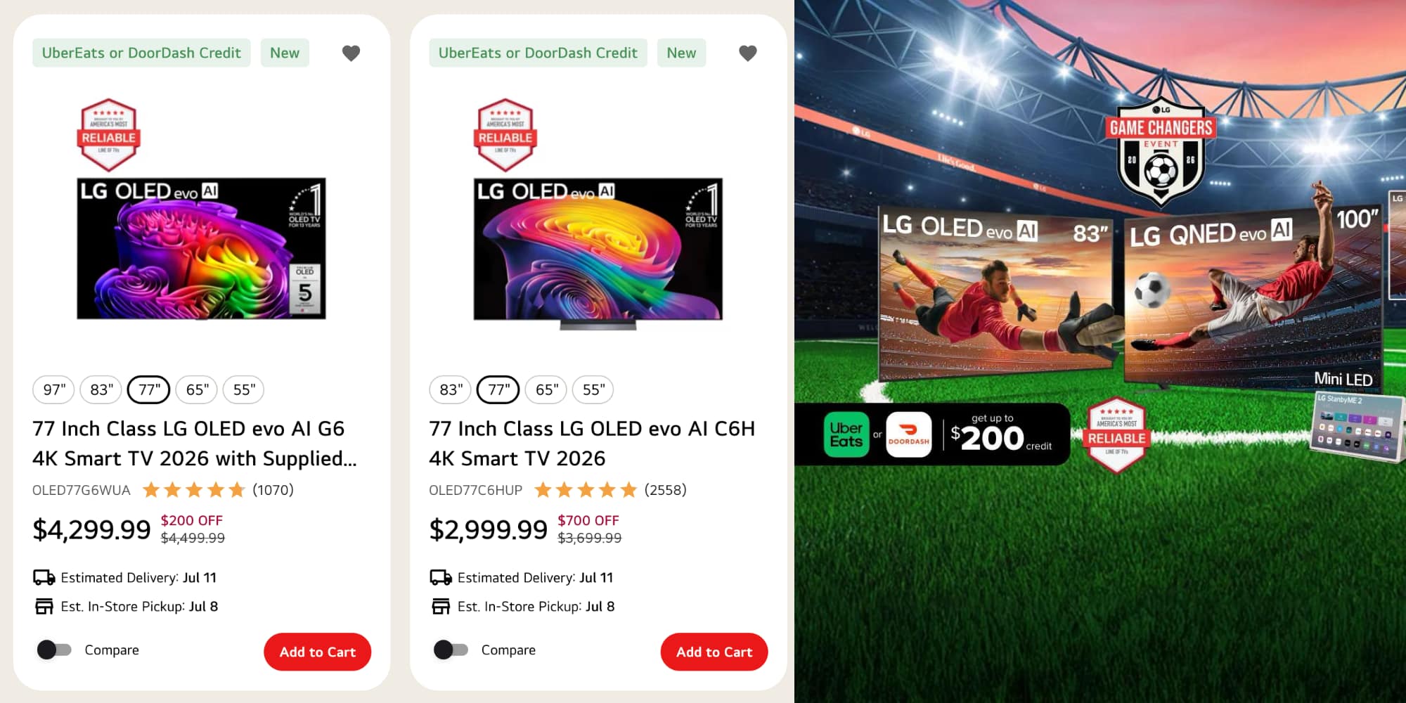 LG C6 OLED TVs now up to $700 off with FREE $200 Uber Eats credit, FREE installation, more