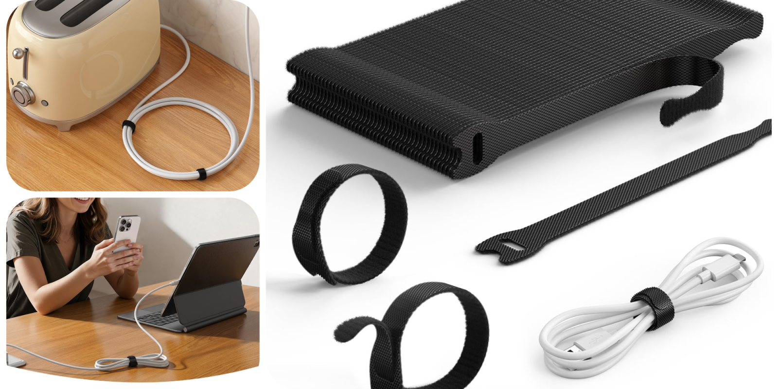 A black strap on a white surface