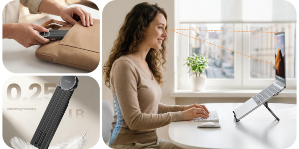 A woman sitting at a table using a computer