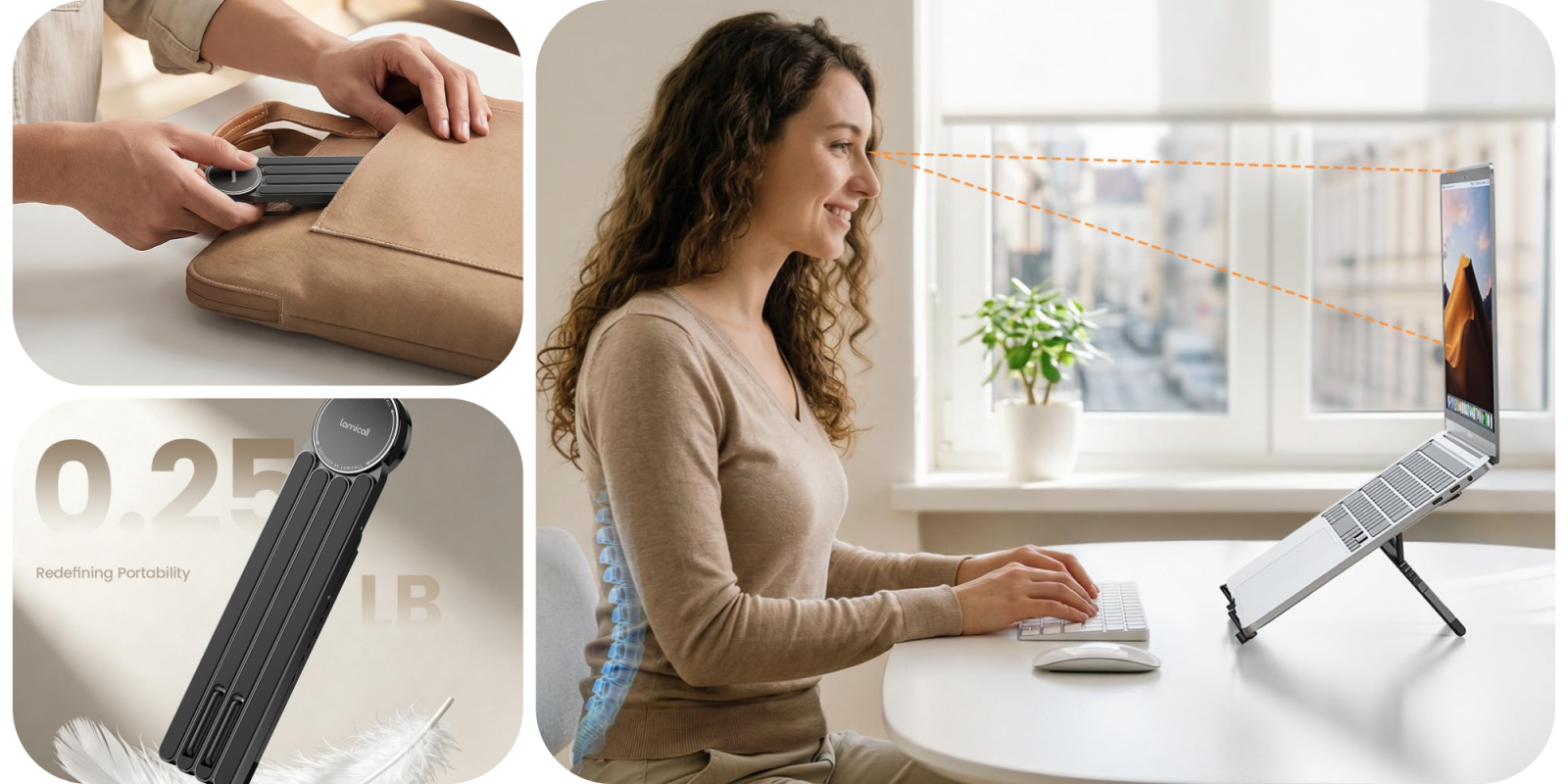 A woman sitting at a table using a computer