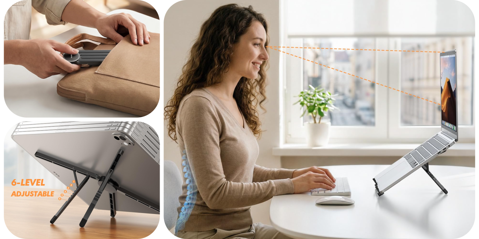 A woman sitting at a table using a computer