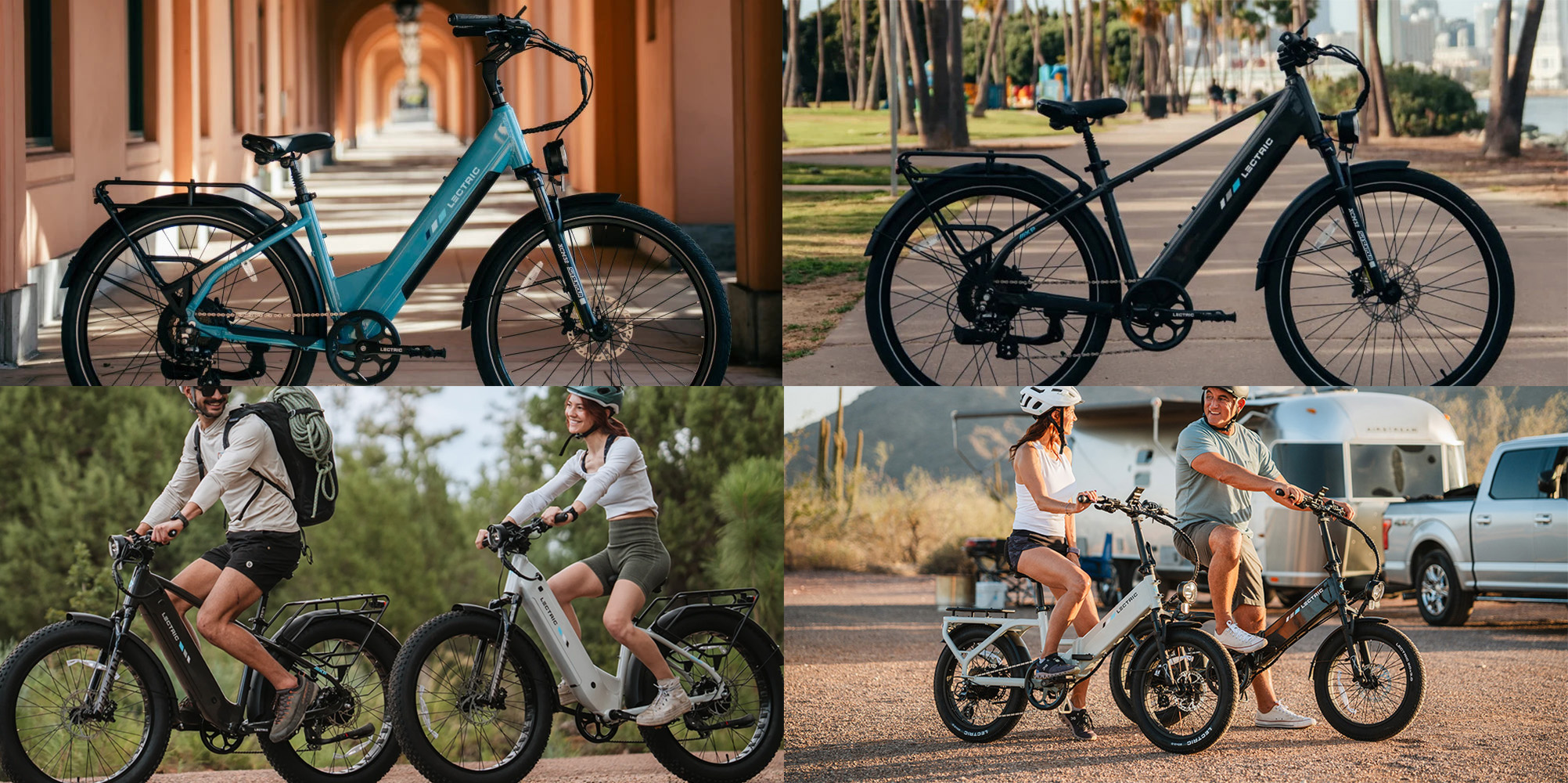 A collage of a woman riding a bike