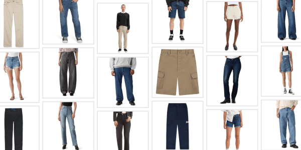 A collage of different types of pants
