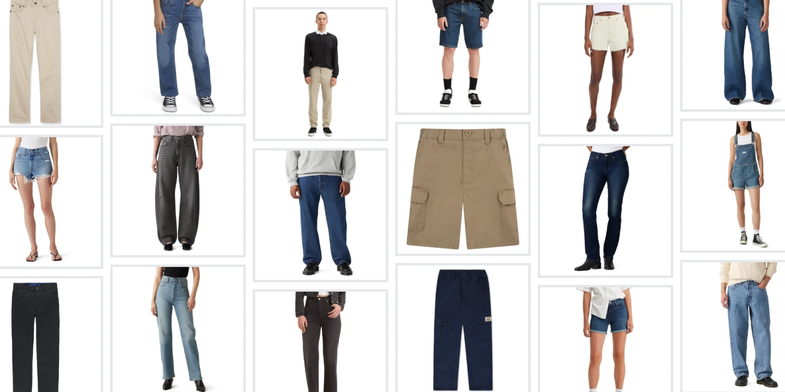 A collage of different types of pants