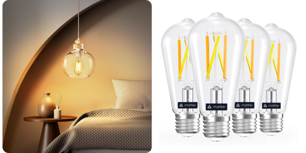 A light bulb next to a bed