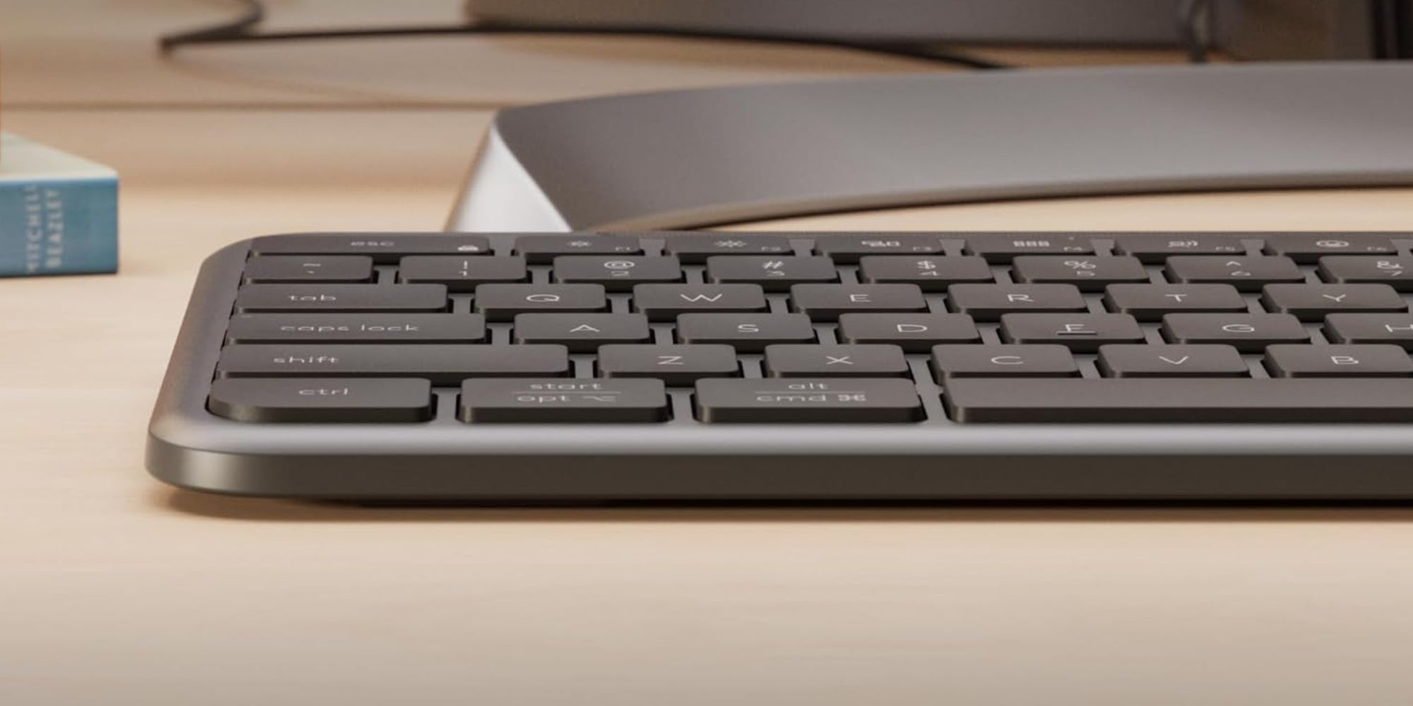 A keyboard on a desk