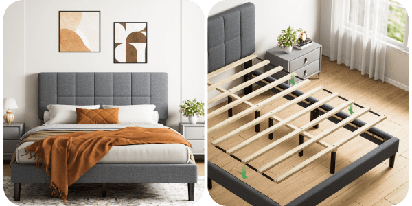 A bed frame with a bed frame