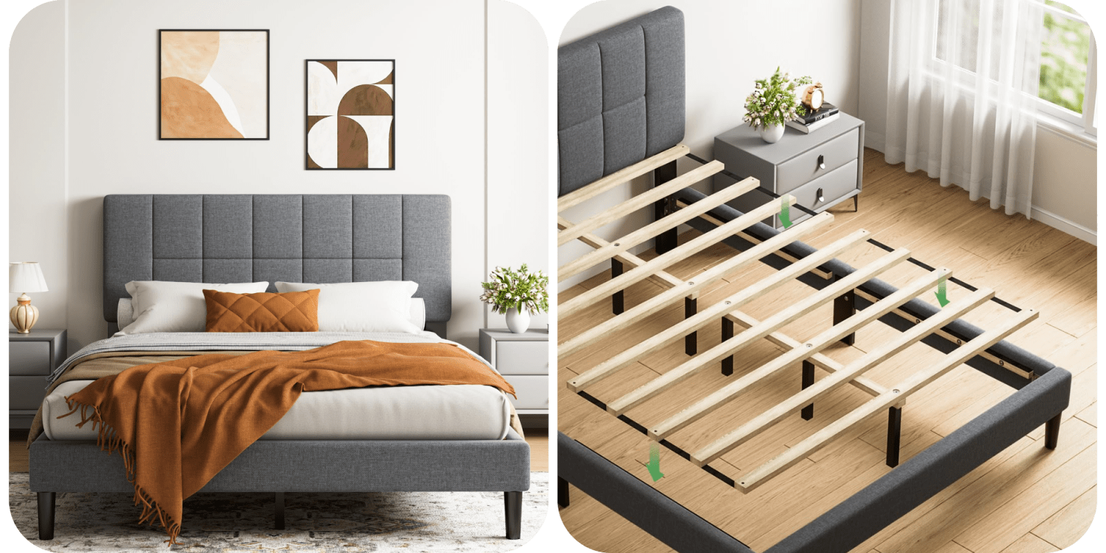 A bed frame with a bed frame