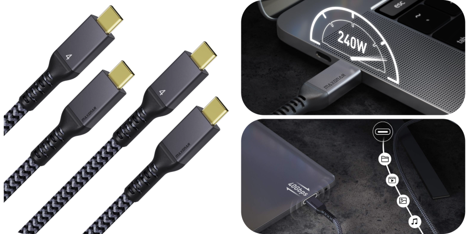 A collage of a black and silver cable