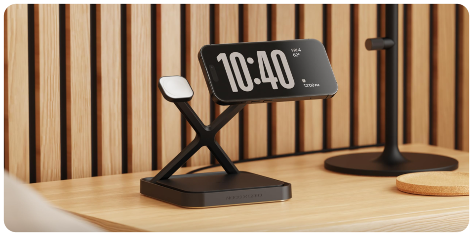 A phone on a stand