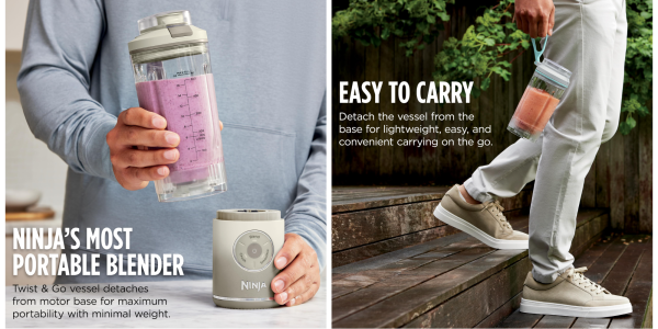A person holding a blender