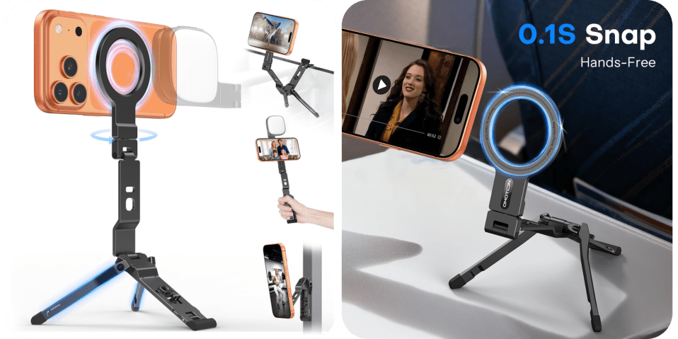 A selfie stick with a phone on it