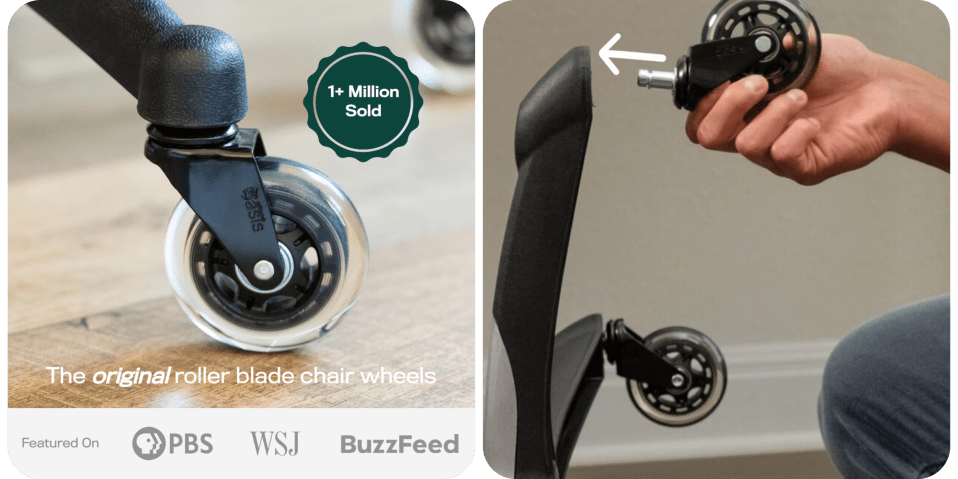 A close up of a chair wheel