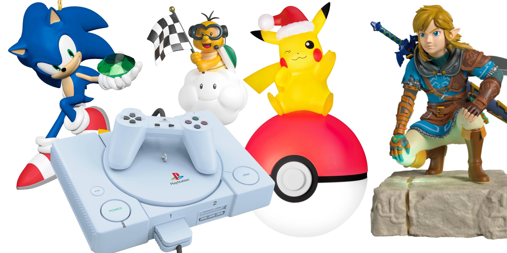 A group of toys and a game controller