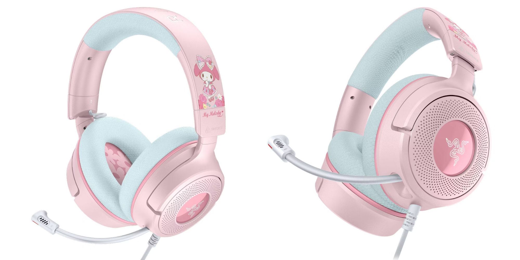 A pair of pink and white headphones