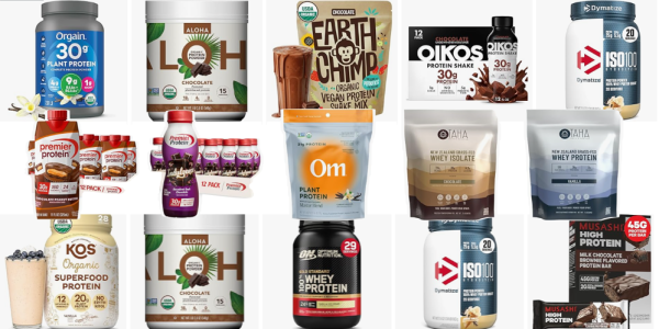 A collage of different protein supplements