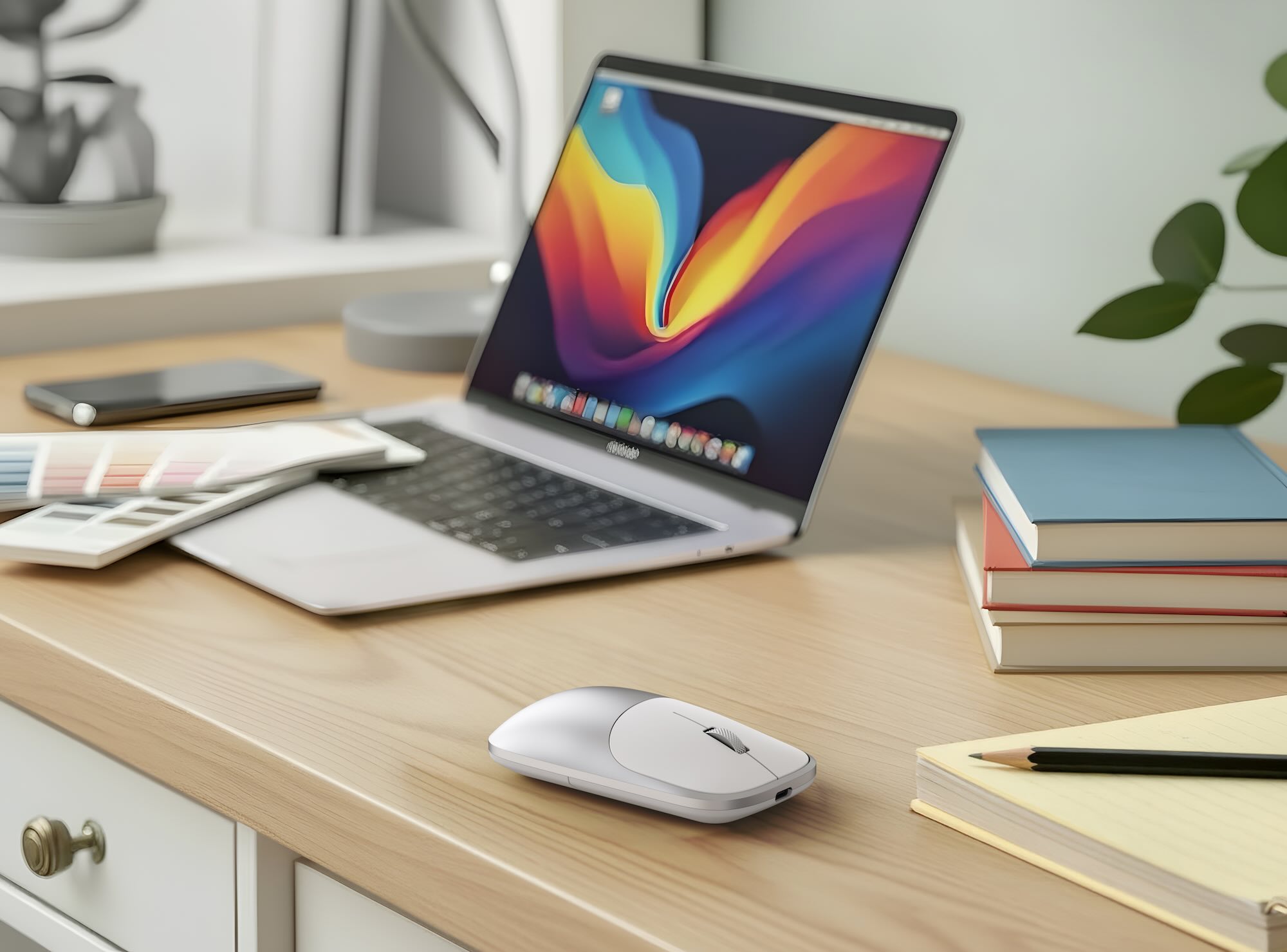 A laptop computer on a desk