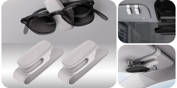 A collage of sunglasses and a clip