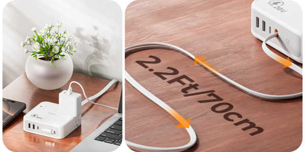 A white cord on a table