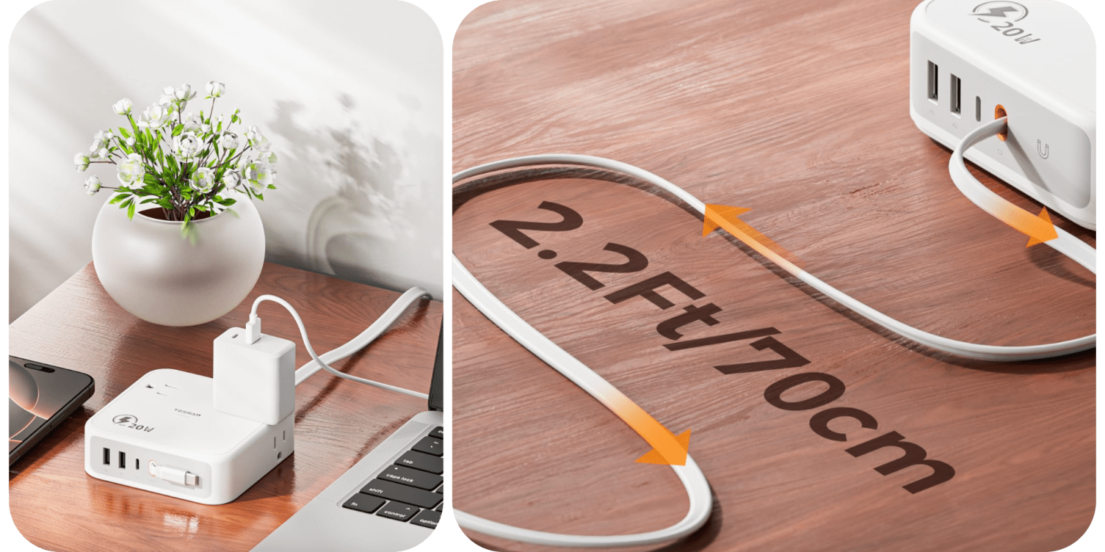 A white cord on a table