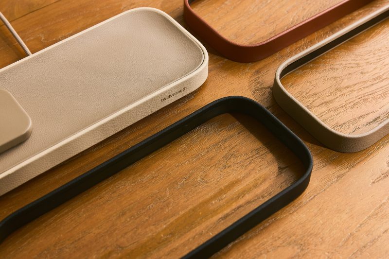 A group of rectangular objects on a wood surface