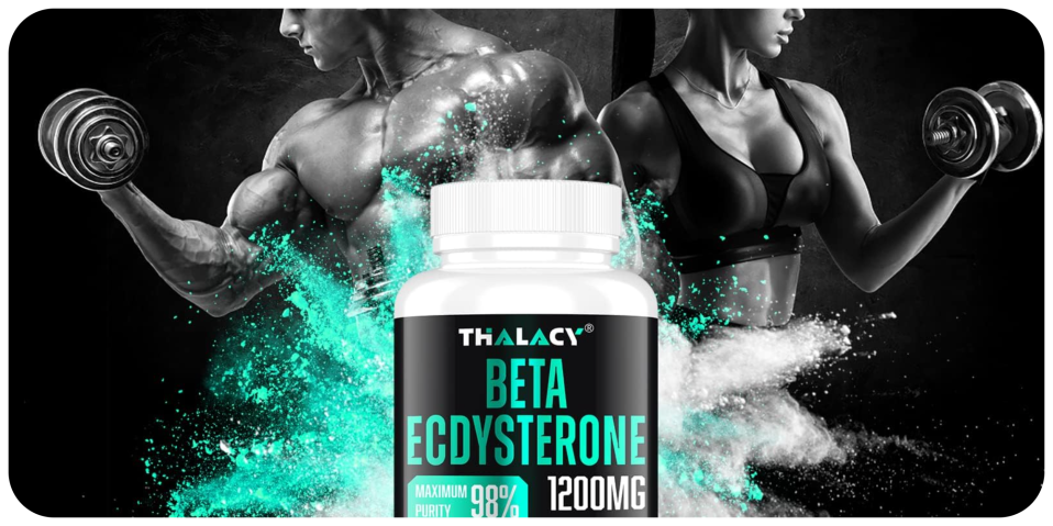 A bottle of vitamins with a man and woman in the background